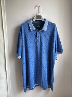 Bench Blue Polo with Light Blue Contrast Collar-Palm Tree&dots Pattern-size XXL